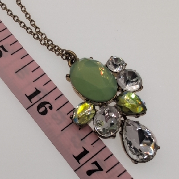 J. Crew Green and Silver Necklace with Aurora Borealis Crystal Accents - Picture 5 of 6